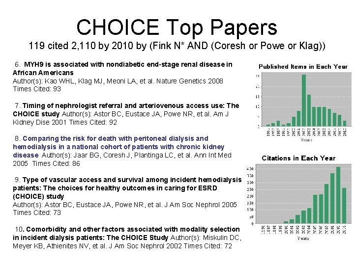 CHOICE Top Papers 119 cited 2, 110 by 2010 by (Fink N* AND (Coresh