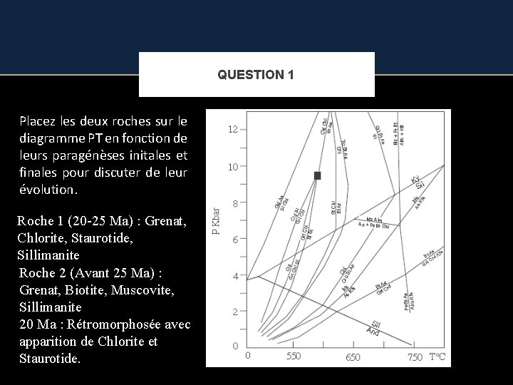 QUESTION 1 Placez les deux roches sur le diagramme PT en fonction de leurs
