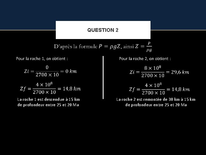 QUESTION 2 La roche 1 est descendue à 15 km de profondeur entre 25