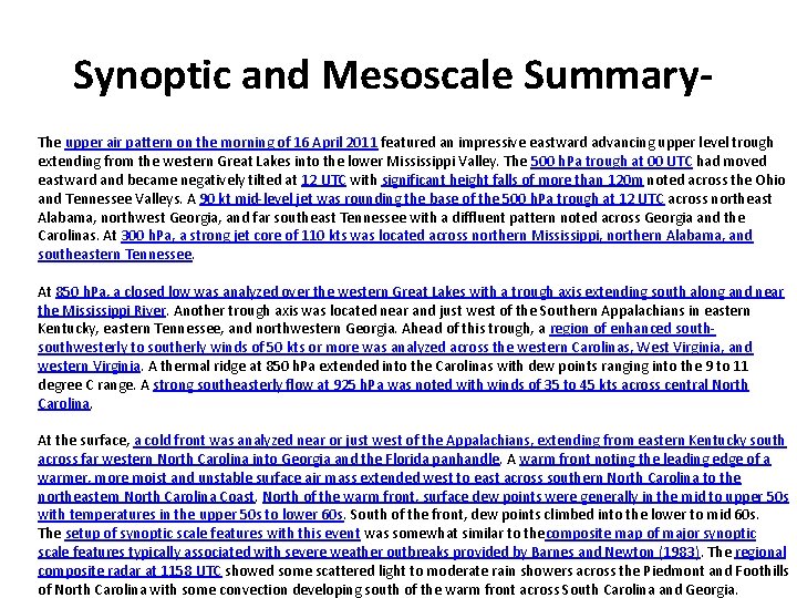 Synoptic and Mesoscale Summary- The upper air pattern on the morning of 16 April Synoptic and Mesoscale Summary- The upper air pattern on the morning of 16 April