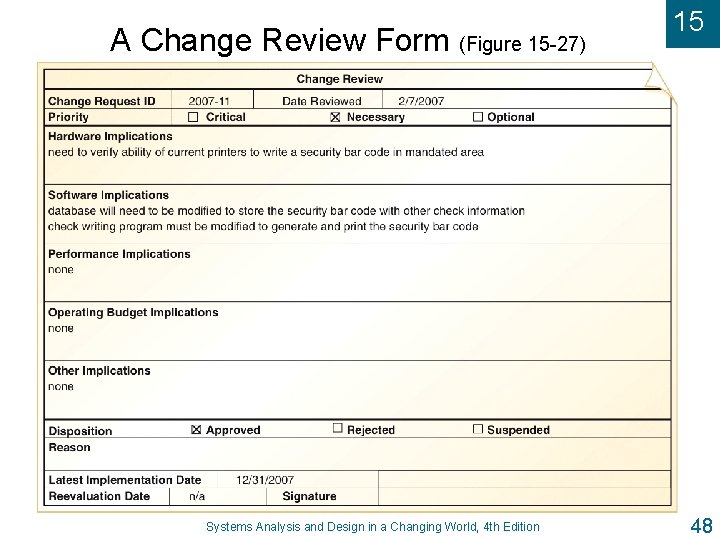 A Change Review Form (Figure 15 -27) Systems Analysis and Design in a Changing