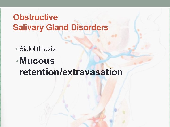 Obstructive Salivary Gland Disorders • Sialolithiasis • Mucous retention/extravasation 