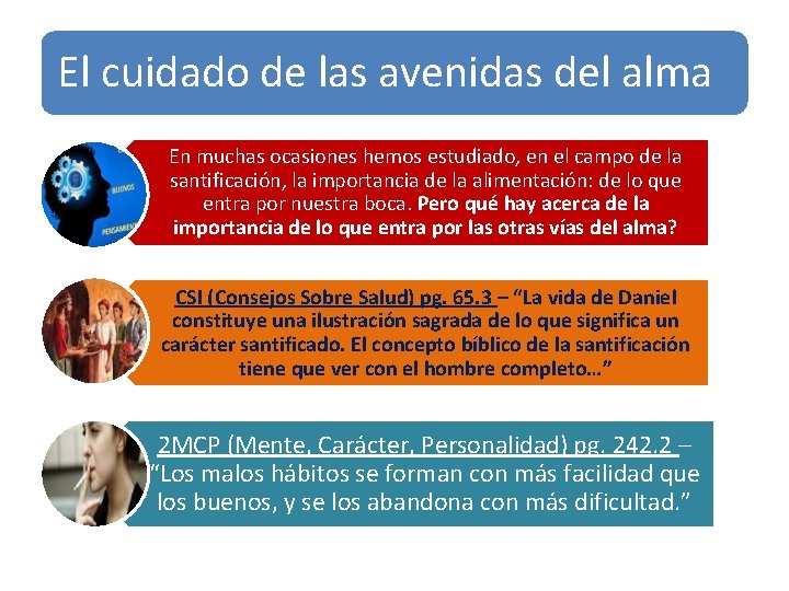 El cuidado de las avenidas del alma En muchas ocasiones hemos estudiado, en el