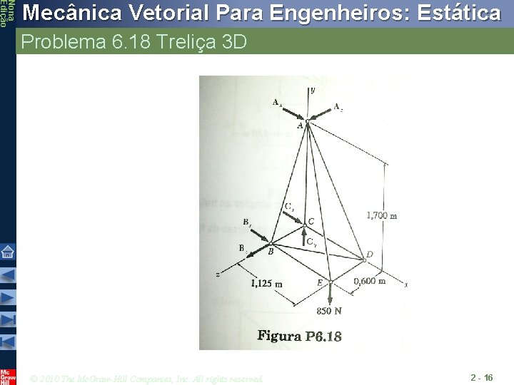 Nona Edição Mecânica Vetorial Para Engenheiros: Estática Problema 6. 18 Treliça 3 D ©