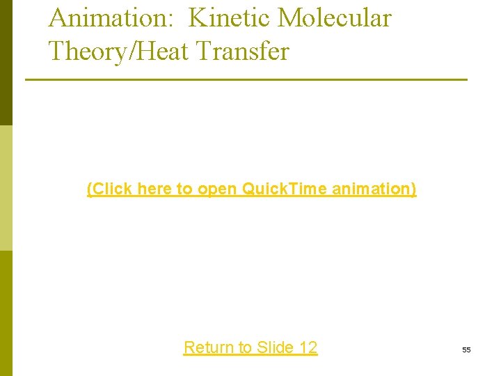 Animation: Kinetic Molecular Theory/Heat Transfer (Click here to open Quick. Time animation) Return to