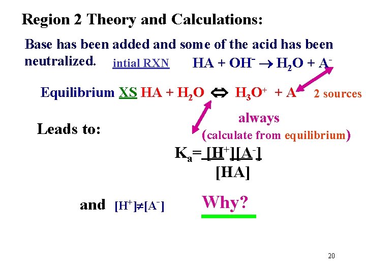 Region 2 Theory and Calculations: Base has been added and some of the acid