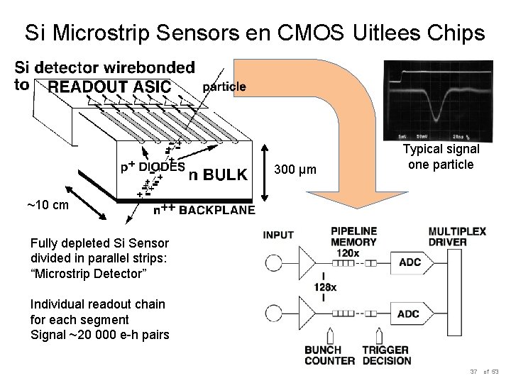Si Microstrip Sensors en CMOS Uitlees Chips 300 µm Typical signal one particle ~10