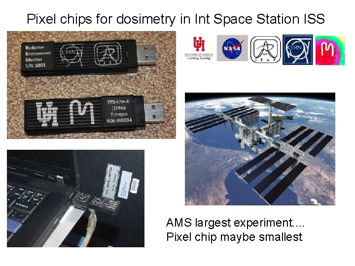 Pixel chips for dosimetry in Int Space Station ISS AMS largest experiment. . Pixel