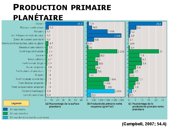 PRODUCTION PRIMAIRE PLANÉTAIRE (Campbell, 2007; 54. 4) 