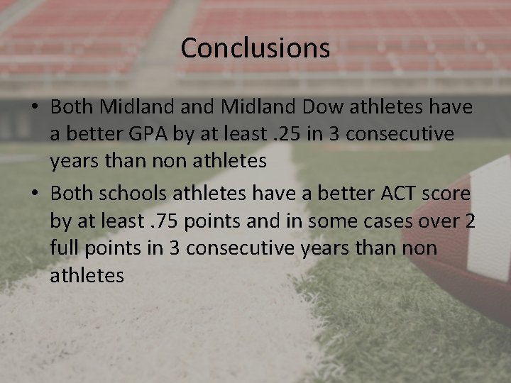 Conclusions • Both Midland Dow athletes have a better GPA by at least. 25