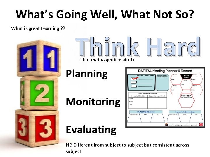 What’s Going Well, What Not So? What is great Learning ? ? Think Hard What’s Going Well, What Not So? What is great Learning ? ? Think Hard