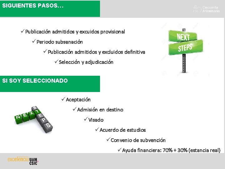 SIGUIENTES PASOS… üPublicación admitidos y excuidos provisional üPeriodo subsanación üPublicación admitidos y excluidos definitiva