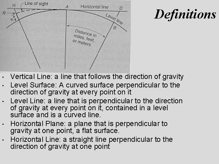 Definitions • • • Vertical Line: a line that follows the direction of gravity Definitions • • • Vertical Line: a line that follows the direction of gravity