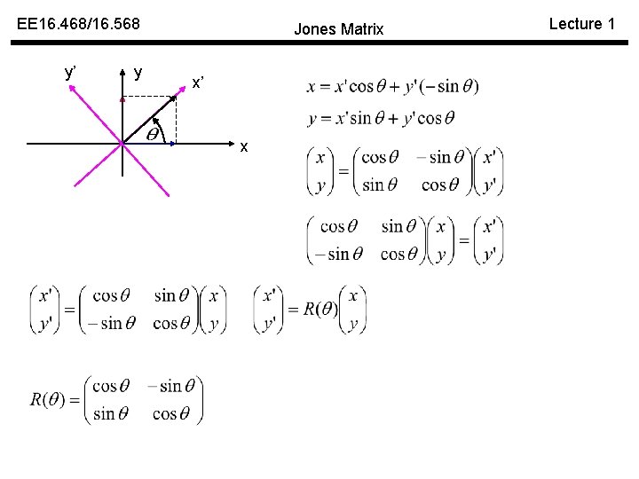 EE 16. 468/16. 568 y’ y Jones Matrix x’ x Lecture 1 