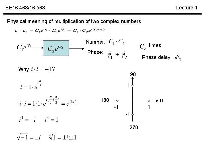 EE 16. 468/16. 568 Lecture 1 Physical meaning of multiplication of two complex numbers