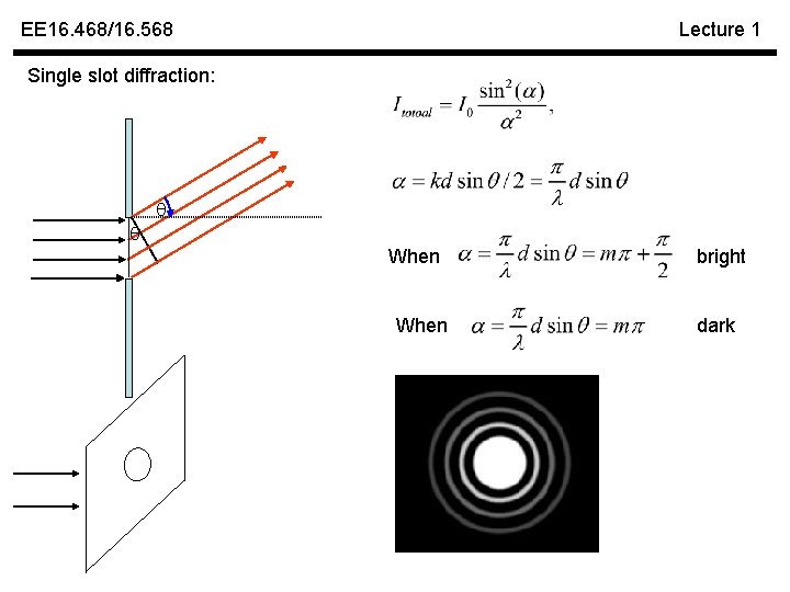 EE 16. 468/16. 568 Lecture 1 Single slot diffraction: When bright dark 