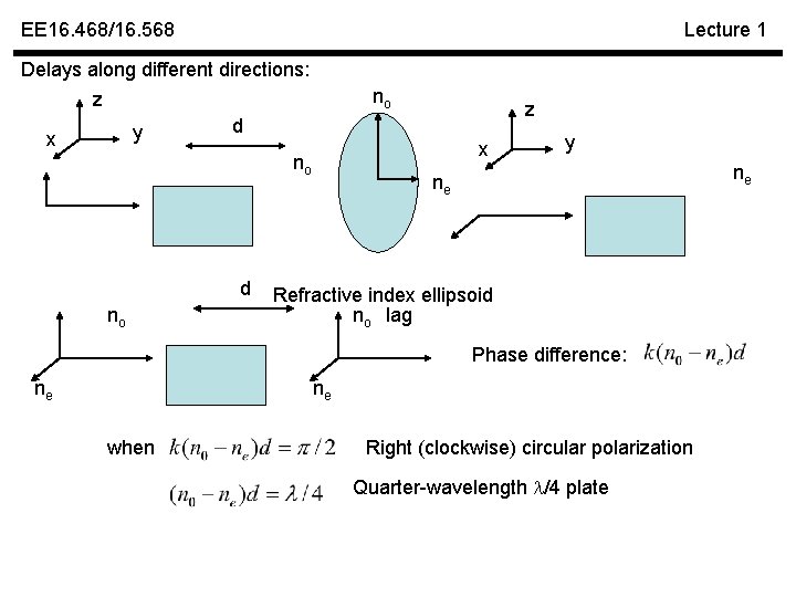 EE 16. 468/16. 568 Lecture 1 Delays along different directions: z d y x