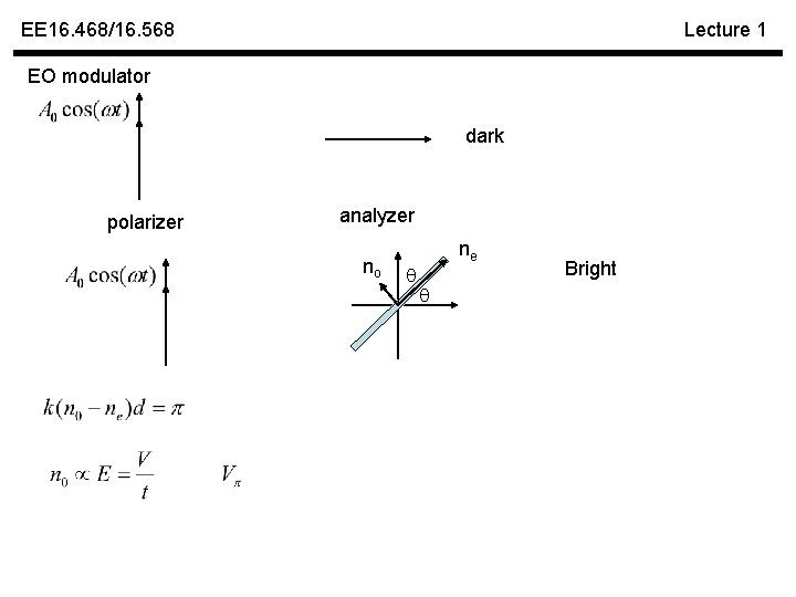 EE 16. 468/16. 568 Lecture 1 EO modulator dark polarizer analyzer no ne Bright