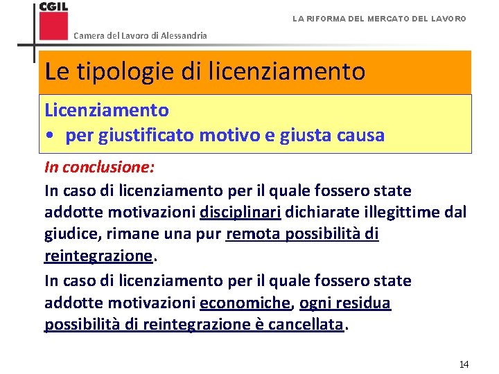 LA RIFORMA DEL MERCATO DEL LAVORO Camera del Lavoro di Alessandria Le tipologie di LA RIFORMA DEL MERCATO DEL LAVORO Camera del Lavoro di Alessandria Le tipologie di