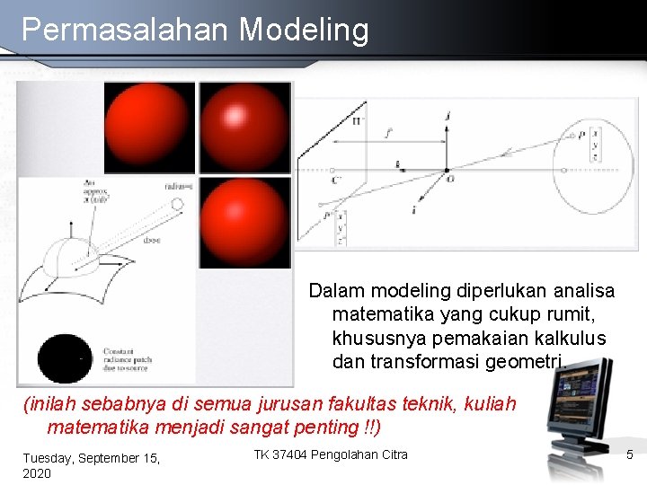 Permasalahan Modeling Dalam modeling diperlukan analisa matematika yang cukup rumit, khususnya pemakaian kalkulus dan