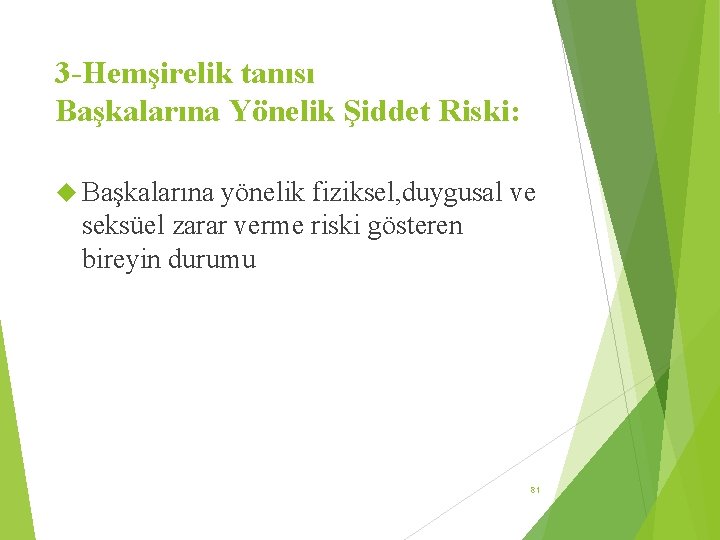 3 -Hemşirelik tanısı Başkalarına Yönelik Şiddet Riski: Başkalarına yönelik fiziksel, duygusal ve seksüel zarar