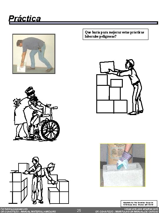 Práctica Que haría para mejorar estas prácticas laborales peligrosas? Adaptado de: The Saunders Group