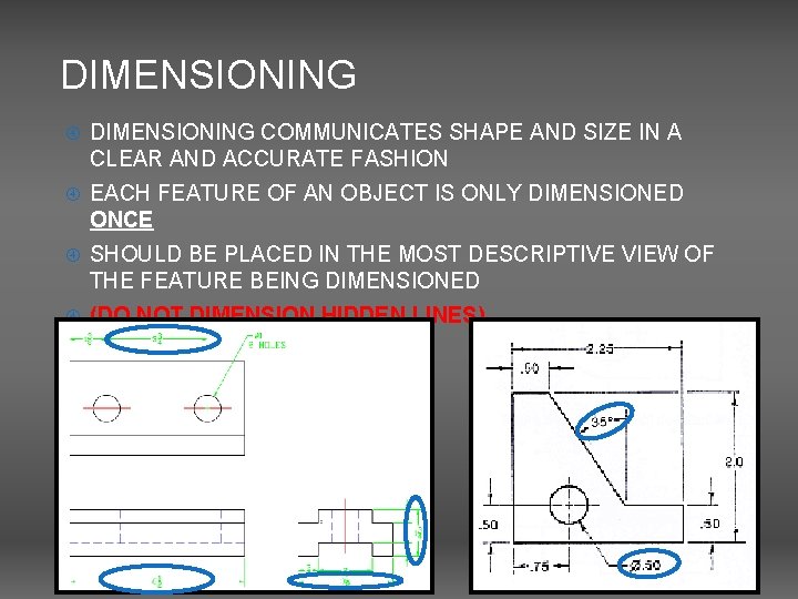 DIMENSIONING COMMUNICATES SHAPE AND SIZE IN A CLEAR AND ACCURATE FASHION EACH FEATURE OF DIMENSIONING COMMUNICATES SHAPE AND SIZE IN A CLEAR AND ACCURATE FASHION EACH FEATURE OF