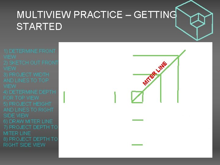 MULTIVIEW PRACTICE – GETTING STARTED 1) DETERMINE FRONT VIEW 2) SKETCH OUT FRONT VIEW MULTIVIEW PRACTICE – GETTING STARTED 1) DETERMINE FRONT VIEW 2) SKETCH OUT FRONT VIEW