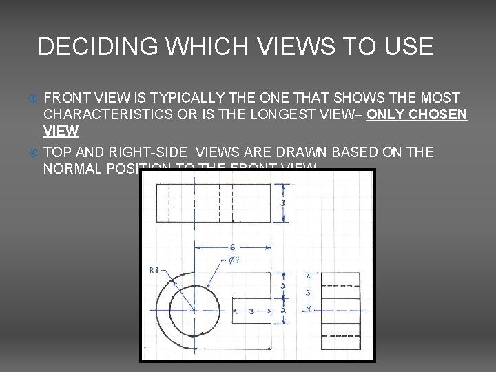 DECIDING WHICH VIEWS TO USE FRONT VIEW IS TYPICALLY THE ONE THAT SHOWS THE