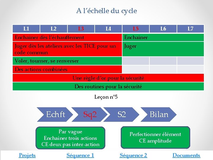 A l’échelle du cycle L 1 L 2 L 3 L 4 L 5