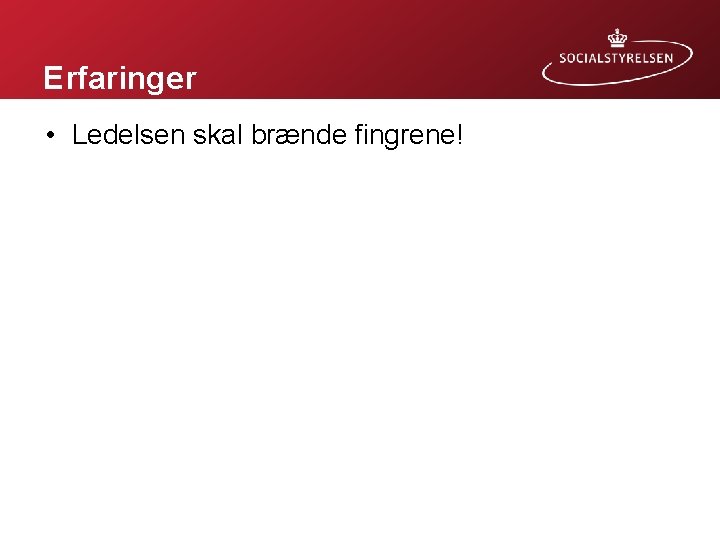 Erfaringer • Ledelsen skal brænde fingrene! 