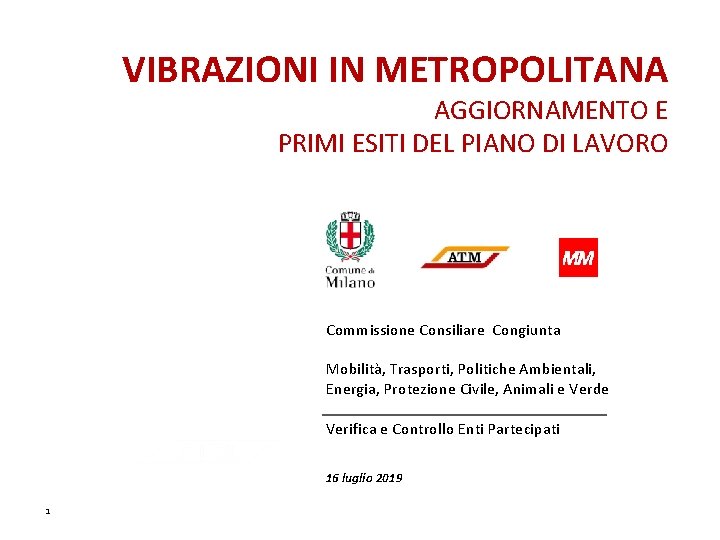 VIBRAZIONI IN METROPOLITANA AGGIORNAMENTO E PRIMI ESITI DEL PIANO DI LAVORO Commissione Consiliare Congiunta