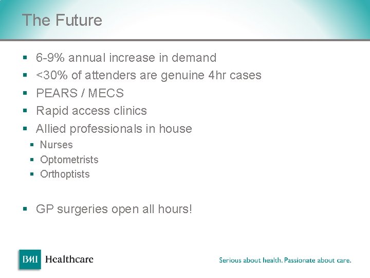 The Future § § § 6 -9% annual increase in demand <30% of attenders The Future § § § 6 -9% annual increase in demand <30% of attenders