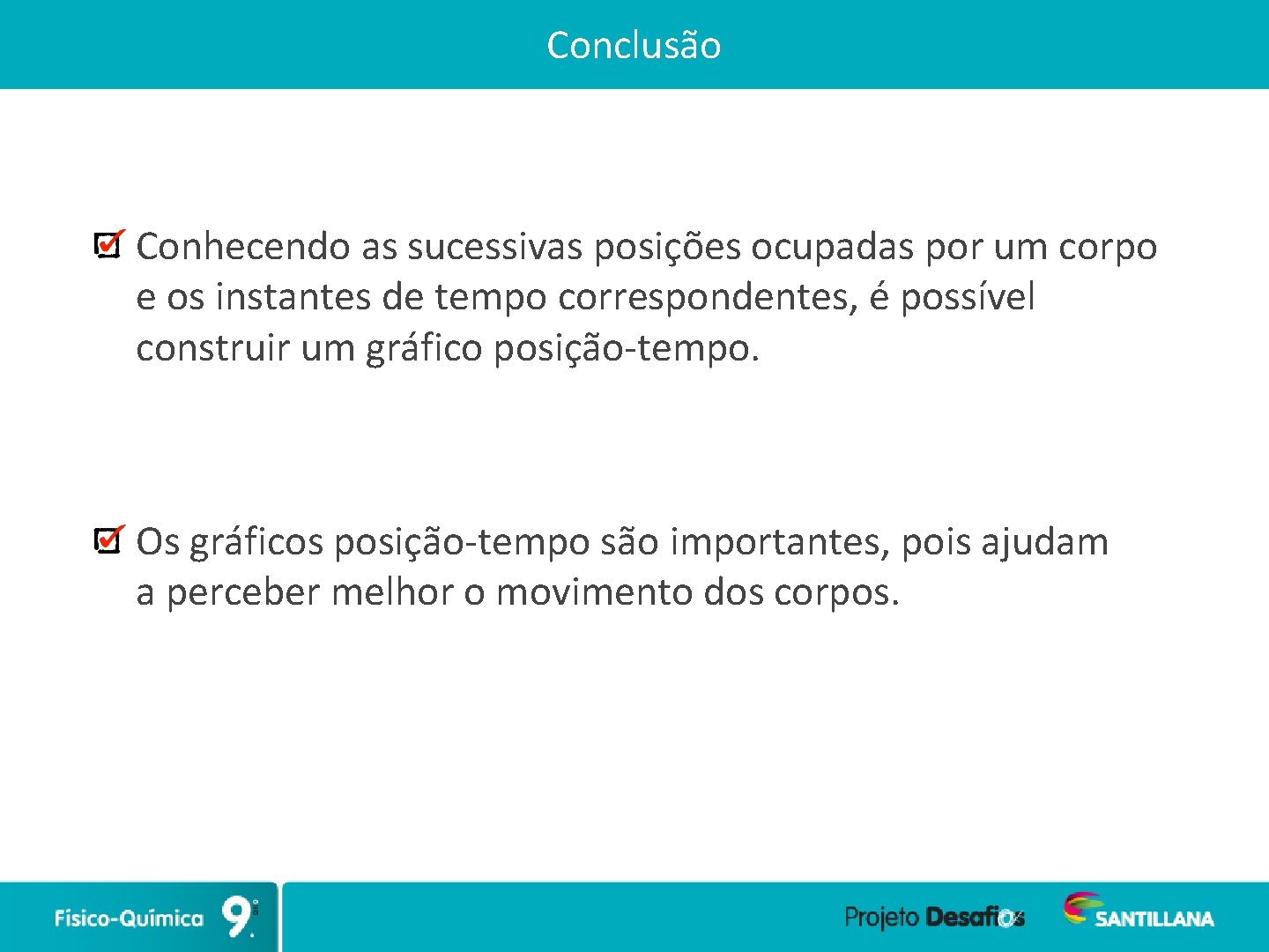 Conclusão Conhecendo as sucessivas posições ocupadas por um corpo e os instantes de tempo