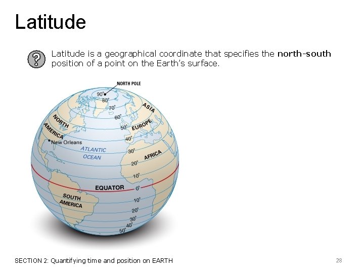 Latitude is a geographical coordinate that specifies the north-south position of a point on