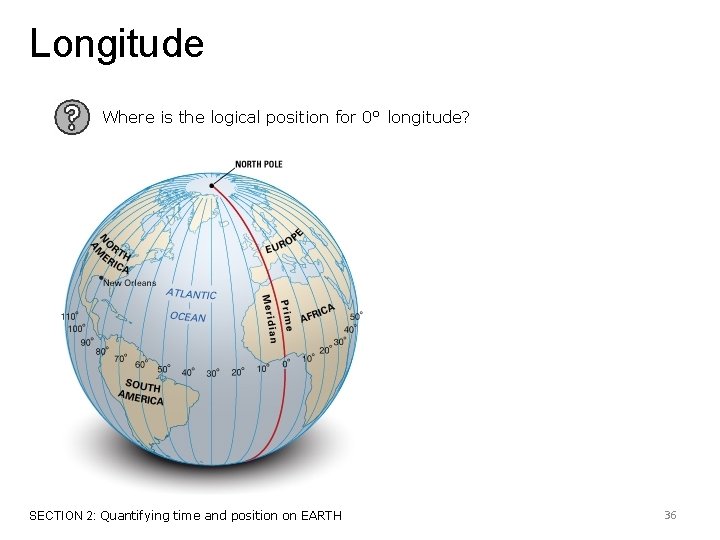Longitude Where is the logical position for 0° longitude? SECTION 2: Quantifying time and