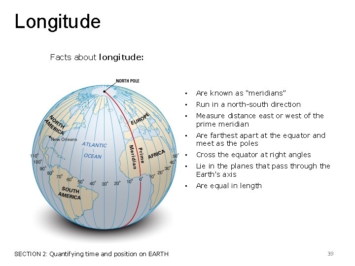 Longitude Facts about longitude: SECTION 2: Quantifying time and position on EARTH • Are