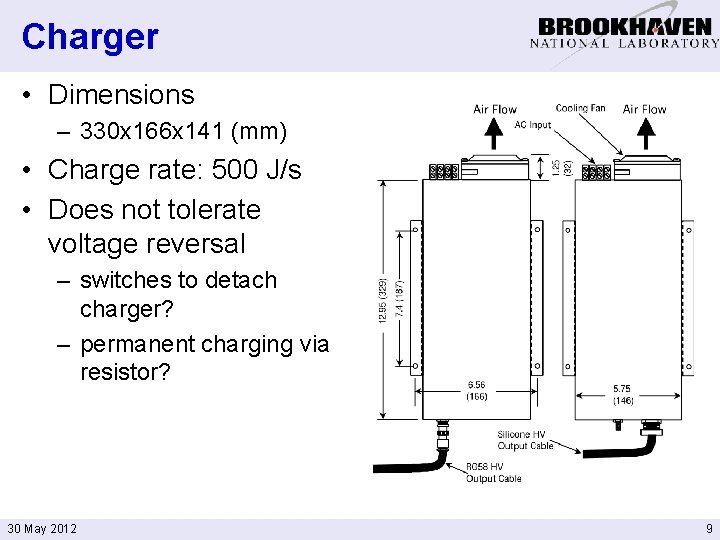 Charger • Dimensions – 330 x 166 x 141 (mm) • Charge rate: 500