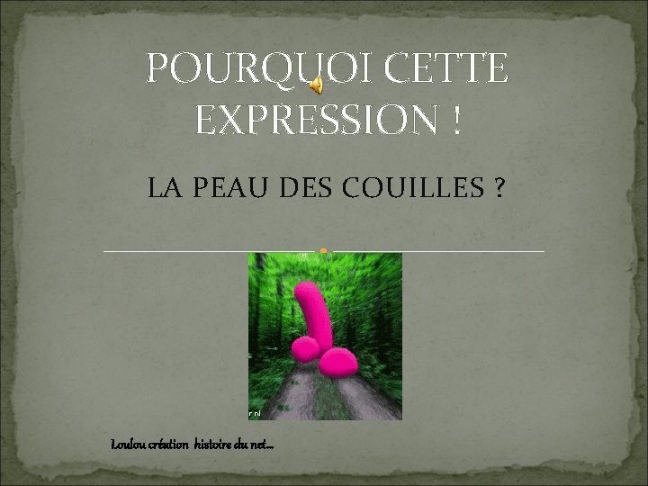POURQUOI CETTE EXPRESSION ! LA PEAU DES COUILLES ? Loulou création histoire du net… POURQUOI CETTE EXPRESSION ! LA PEAU DES COUILLES ? Loulou création histoire du net…
