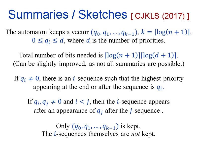 Summaries / Sketches [ CJKLS (2017) ] 