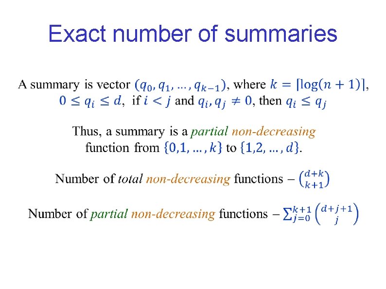 Exact number of summaries 
