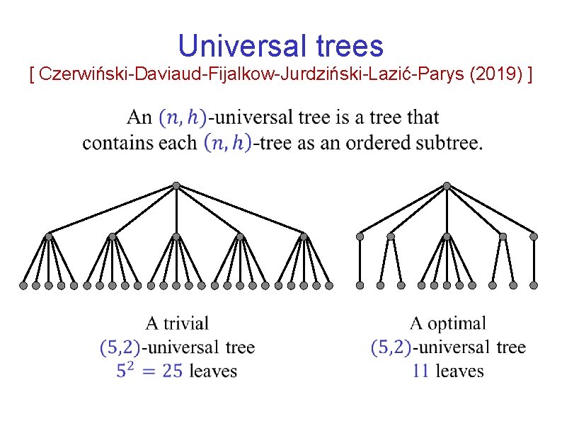 Universal trees [ Czerwiński-Daviaud-Fijalkow-Jurdziński-Lazić-Parys (2019) ] 