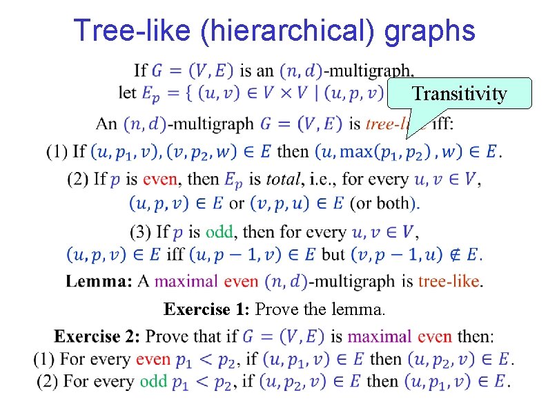 Tree-like (hierarchical) graphs Transitivity Exercise 1: Prove the lemma. 