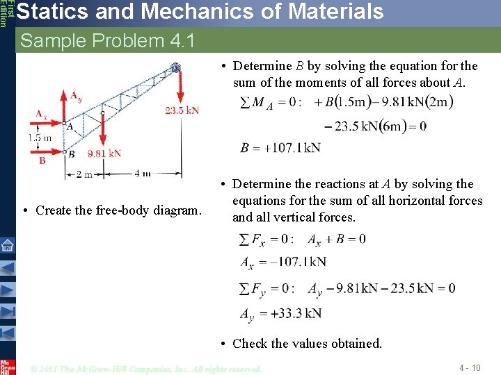 First Edition Statics and Mechanics of Materials Sample Problem 4. 1 • Determine B