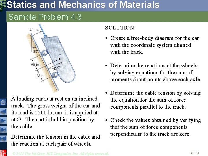 First Edition Statics and Mechanics of Materials Sample Problem 4. 3 SOLUTION: • Create