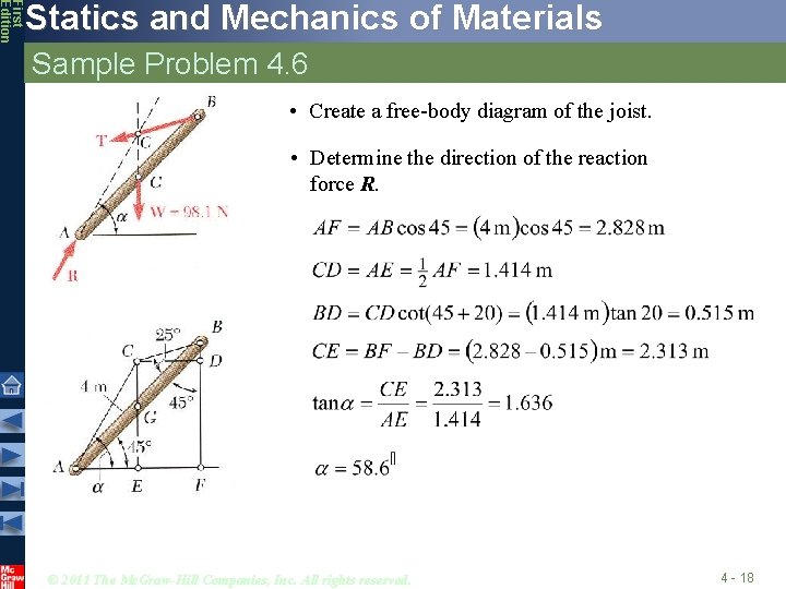 First Edition Statics and Mechanics of Materials Sample Problem 4. 6 • Create a