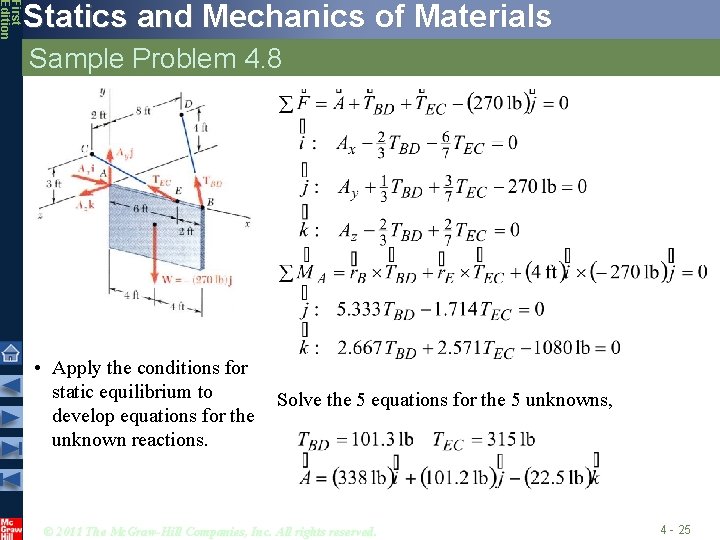 First Edition Statics and Mechanics of Materials Sample Problem 4. 8 • Apply the