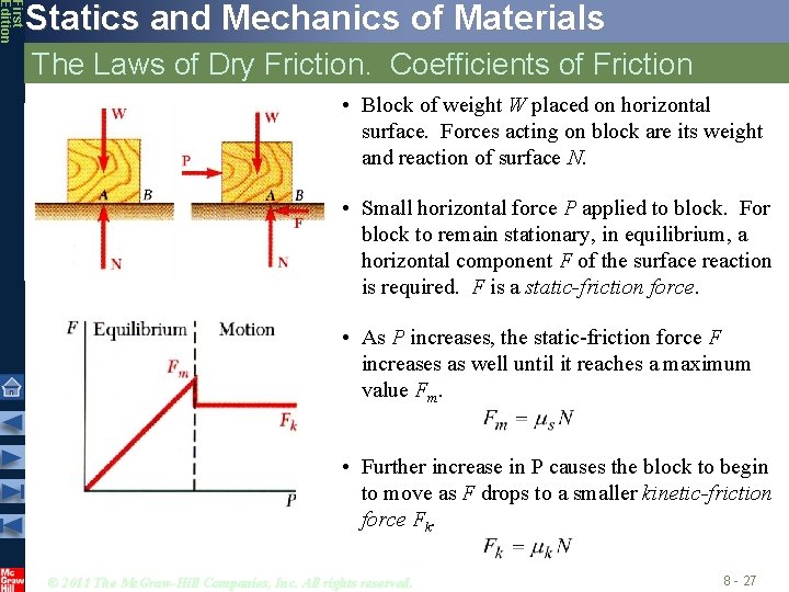 First Edition Statics and Mechanics of Materials The Laws of Dry Friction. Coefficients of