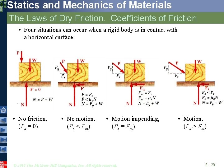 First Edition Statics and Mechanics of Materials The Laws of Dry Friction. Coefficients of