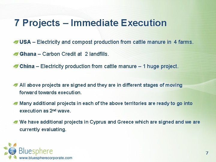 7 Projects – Immediate Execution USA – Electricity and compost production from cattle manure